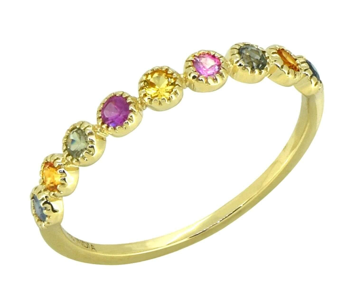 0.41 ct Multi Sapphire Solid 14k Yellow Gold Eternity Band Ring Jewelry - YoTreasure