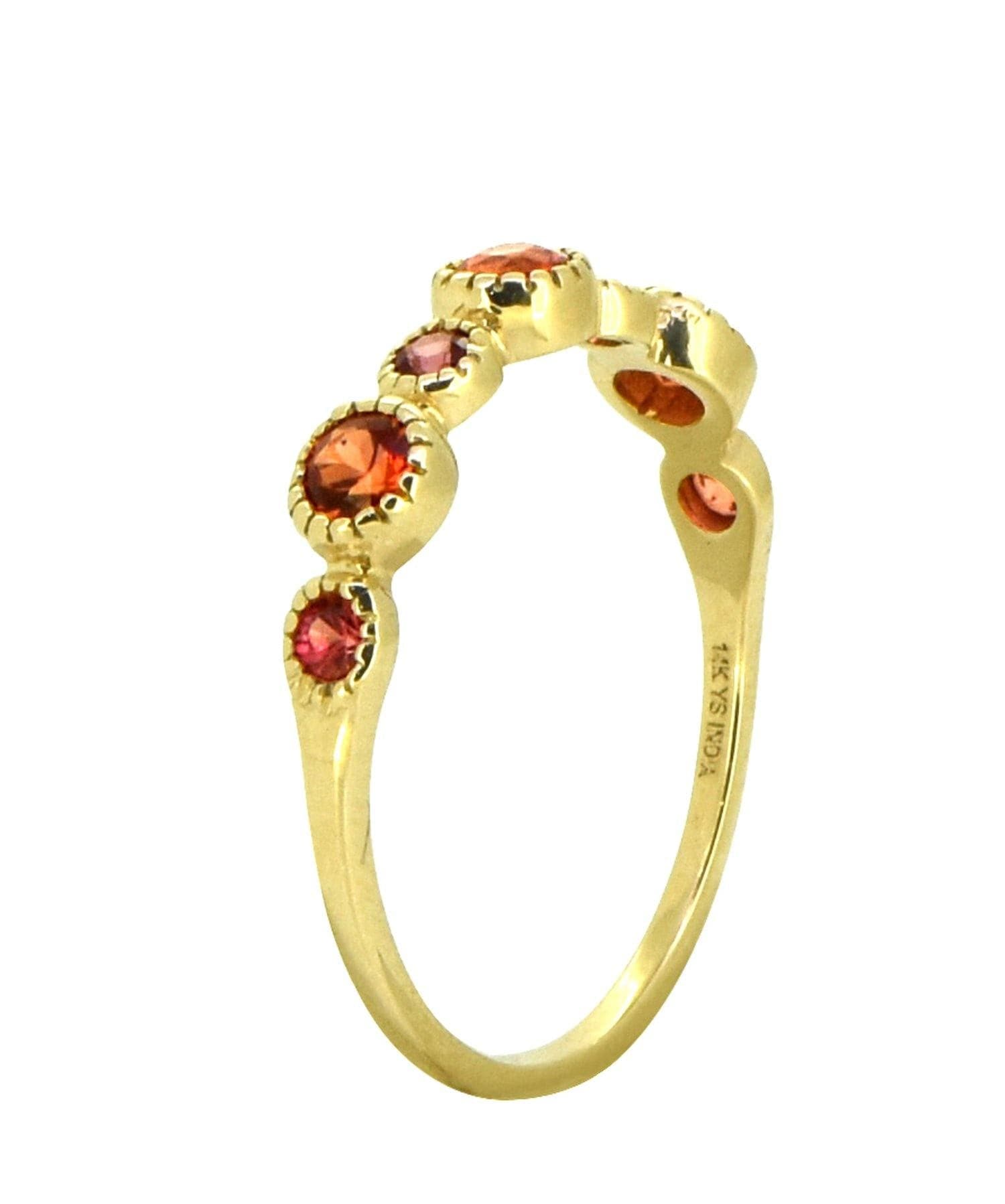 0.61 Ct Orange Sapphire Solid 14k Yellow Gold Eternity Band Ring Jewelry - YoTreasure