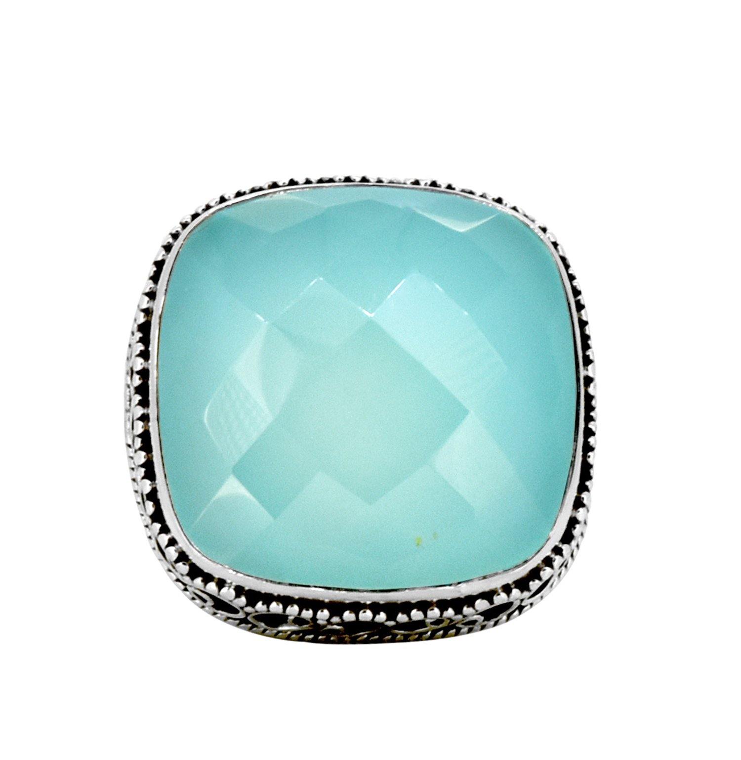 Aqua Chalcedony Solid Sterling Silver Cocktail Ring Jewelry - YoTreasure