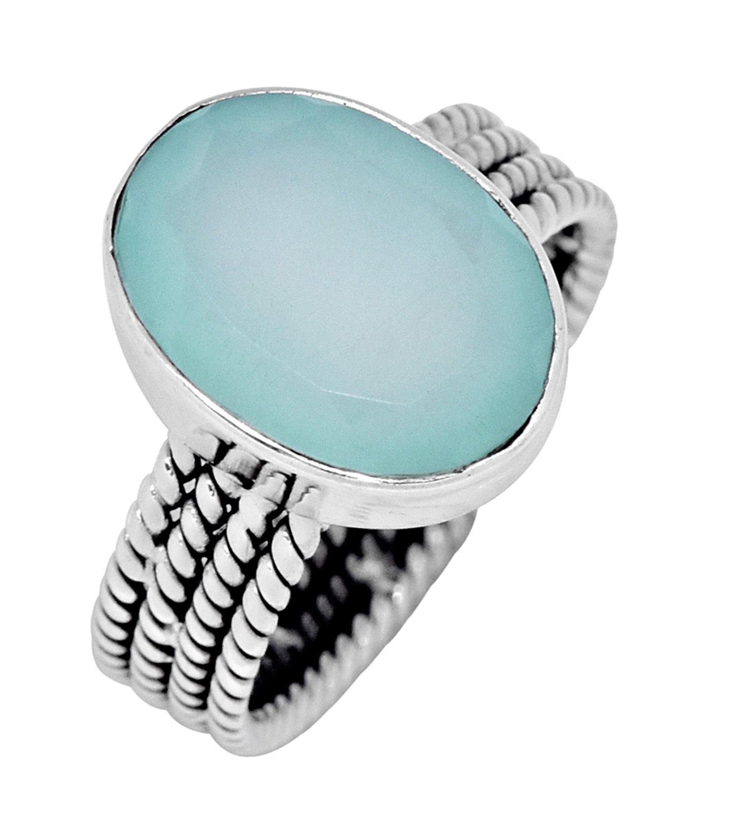 Aqua Chalcedony Solid 925 Sterling Silver Ring Jewelry
