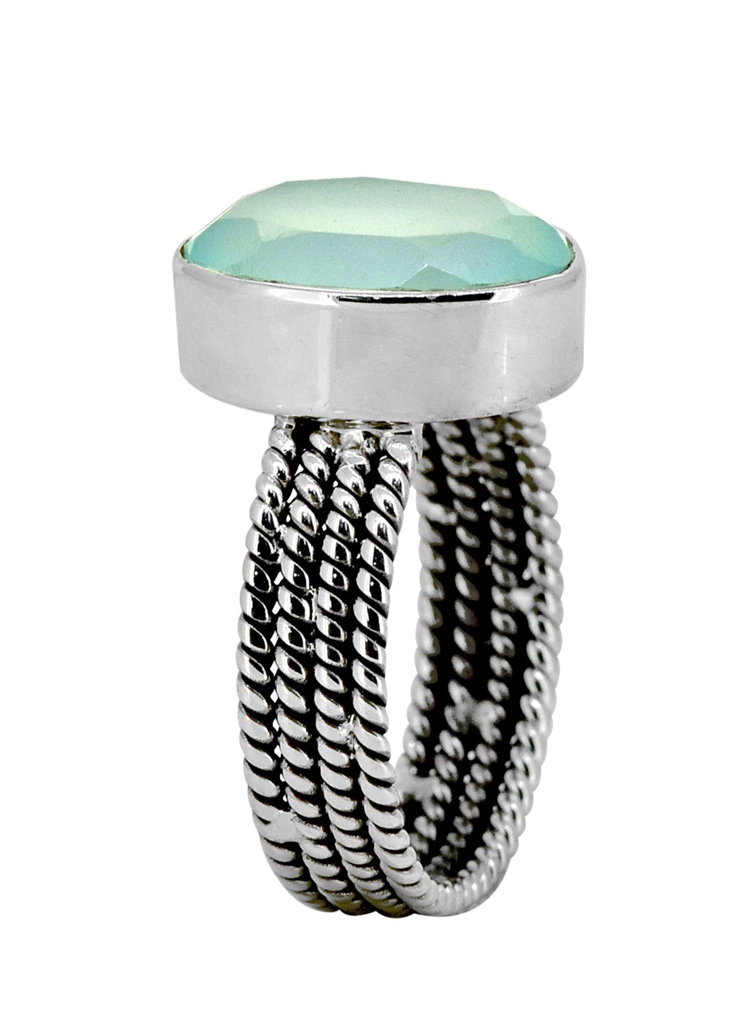 Aqua Chalcedony Solid 925 Sterling Silver Ring Jewelry