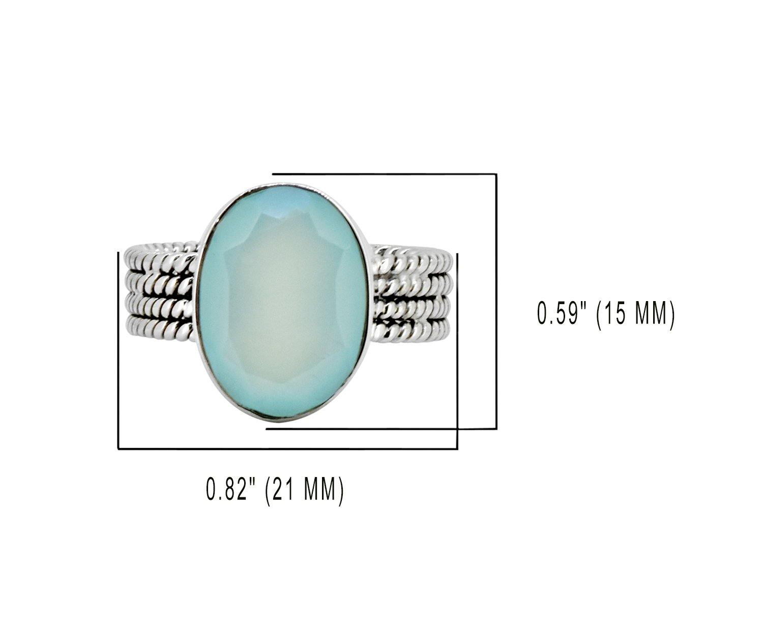 【REAL SILVER 925】AQUA SILVER Aqua Chalcedony Solid 925 Sterling Silver Ring Jewelry