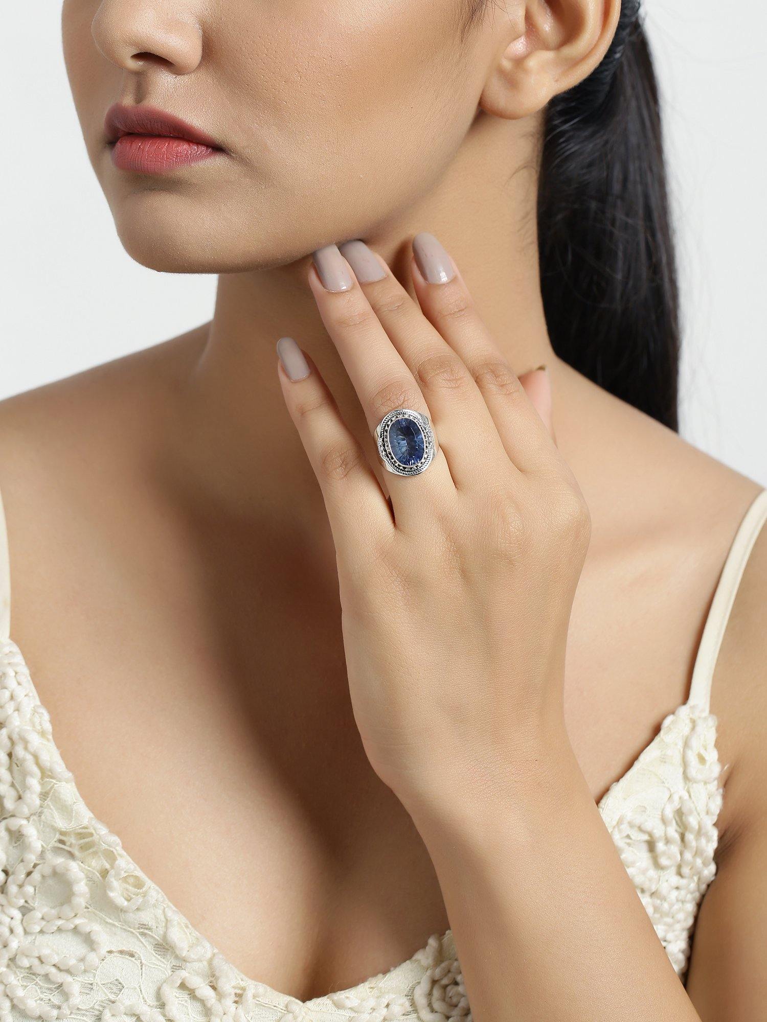 Blue Quartz Solid 925 Sterling Silver Ring Jewelry - YoTreasure