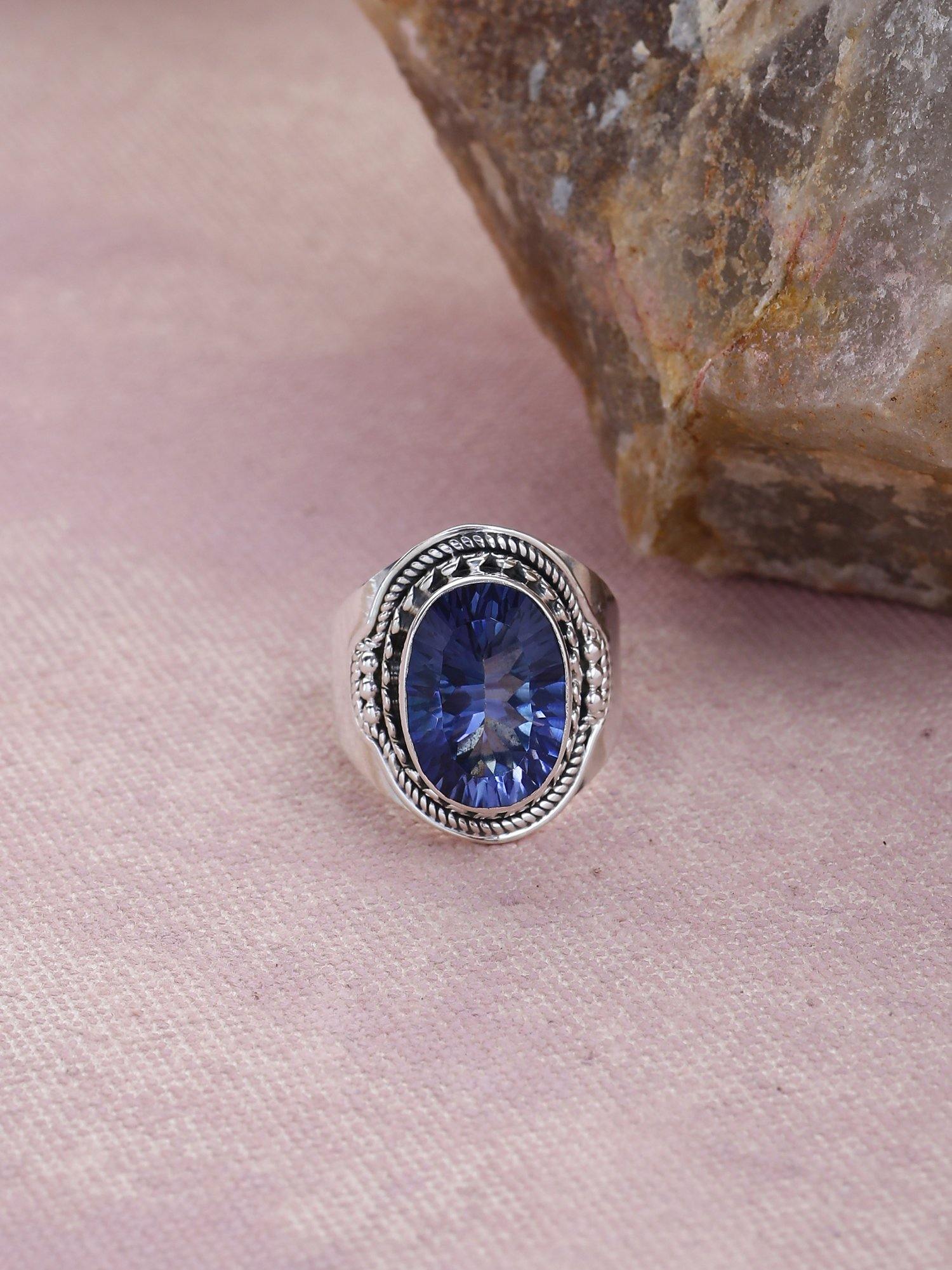 Blue Quartz Solid 925 Sterling Silver Ring Jewelry - YoTreasure