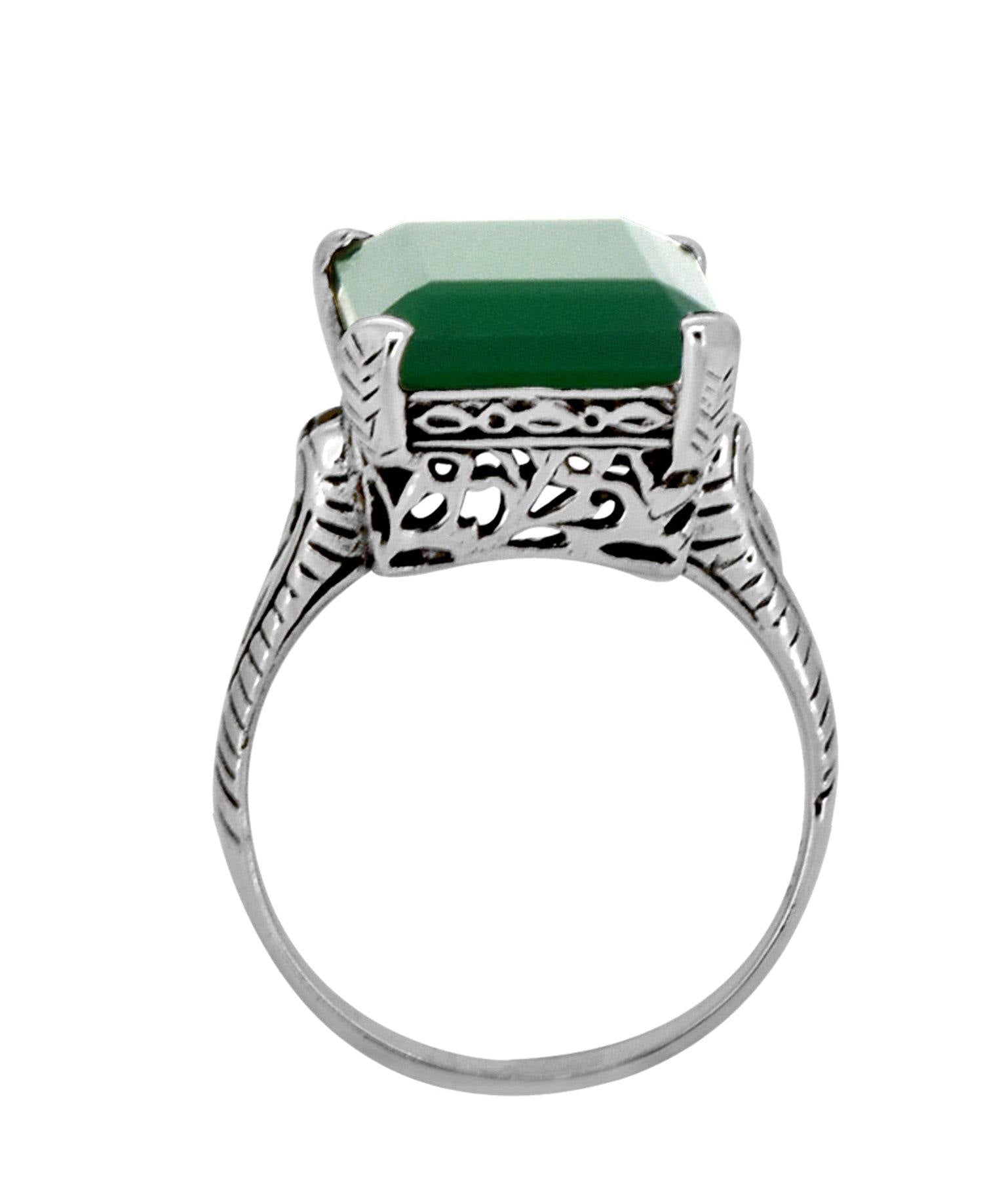 Genuine 2.08 outlet Cts Green Onyx & White Sapphire Ring .925 Silver