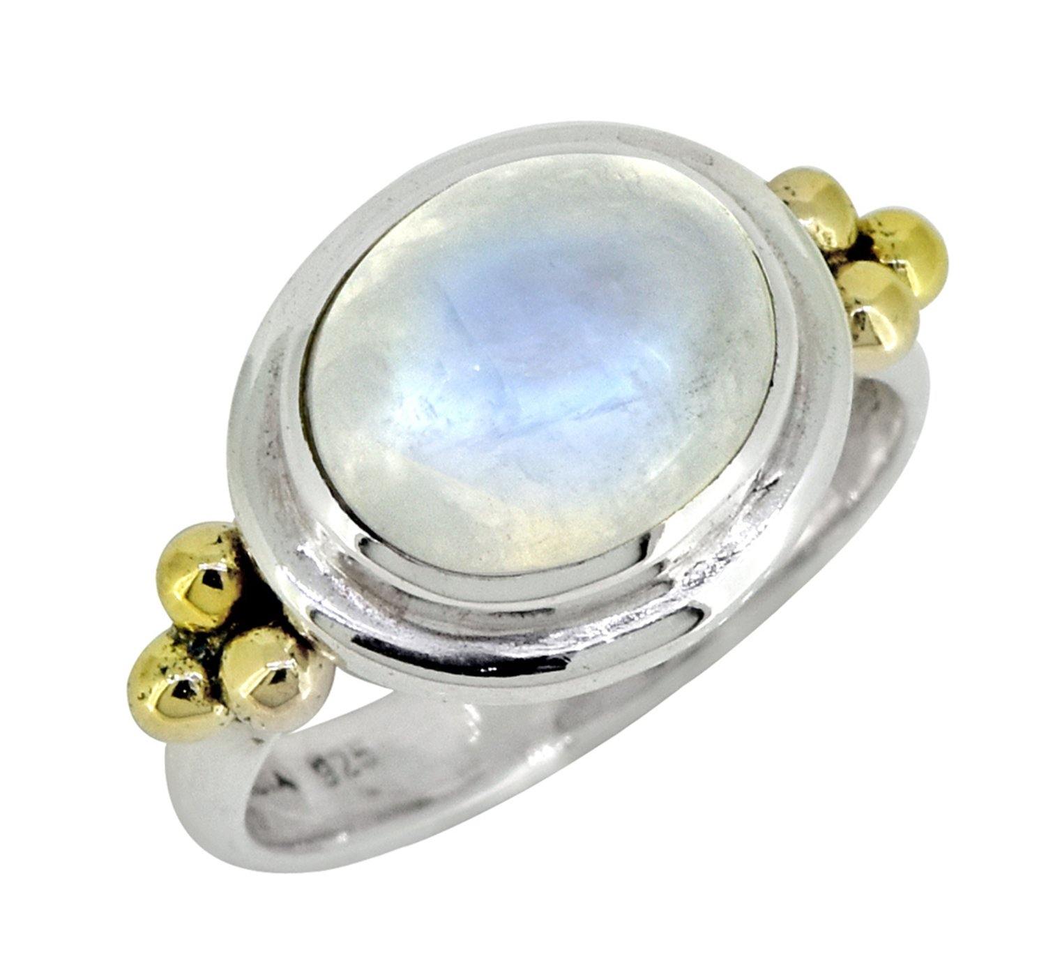 Rainbow Moonstone Solid 925 Sterling Silver Brass Ring Jewelry - YoTreasure