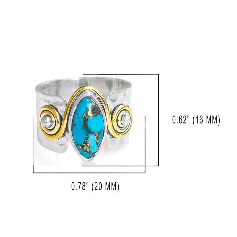 Blue Copper Turquoise Solid 925 Sterling Silver Brass Hammered Ring Jewelry - YoTreasure