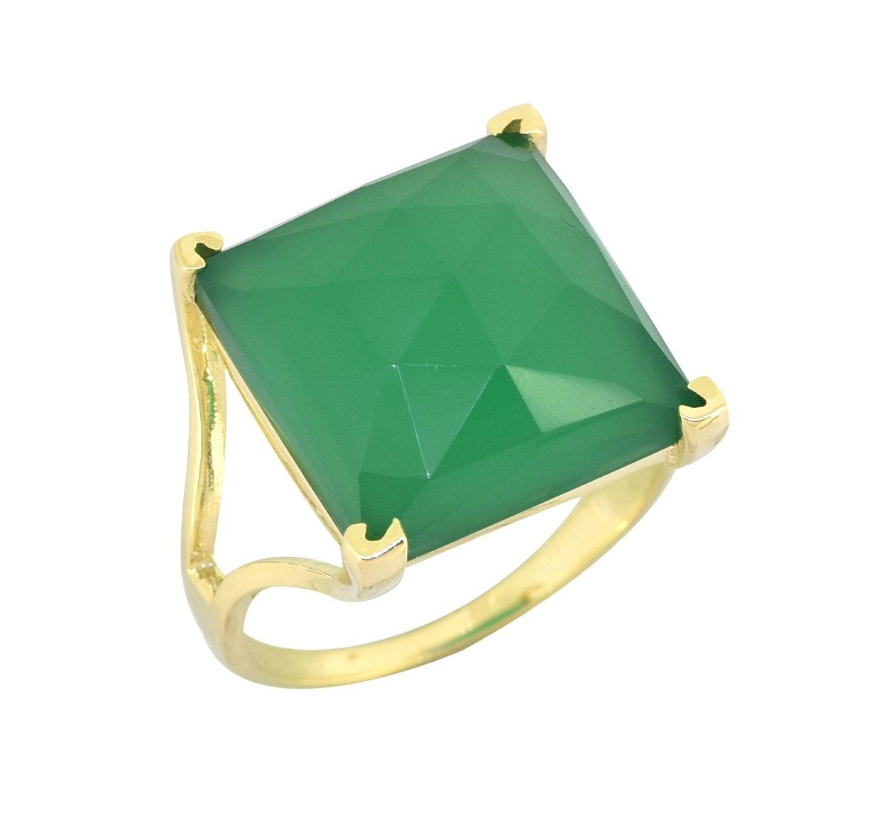 Green Onyx Solid Sterling Silver Gold Plated Statement Ring 