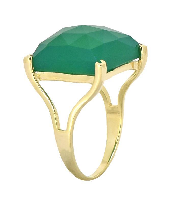 Green Onyx Solid 925 Sterling Silver Gold Plated Statement Ring Jewelry - YoTreasure