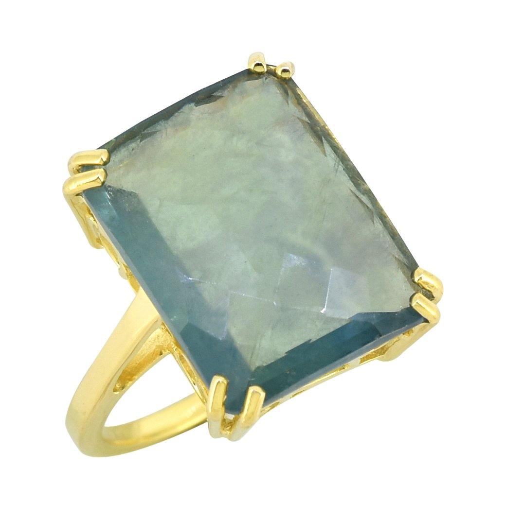 Blue Fluorite Solid 925 Sterling Silver Gold Plated Statement Ring Jewelry - YoTreasure