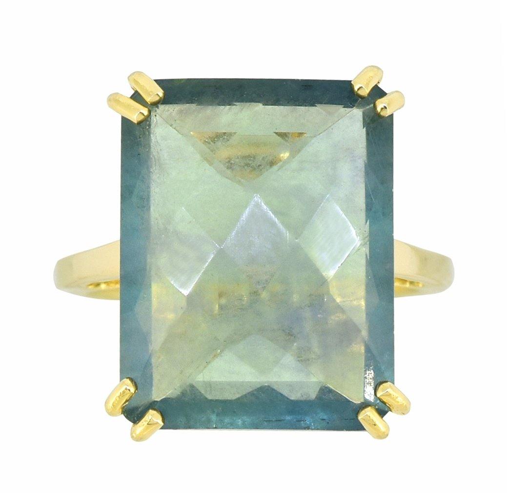 Blue Fluorite Solid 925 Sterling Silver Gold Plated Statement Ring Jewelry - YoTreasure