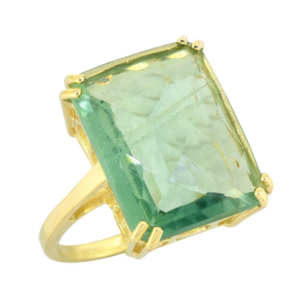 Green Fluorite Solid 925 Sterling Silver Gold Plated Statement Ring Jewelry - YoTreasure