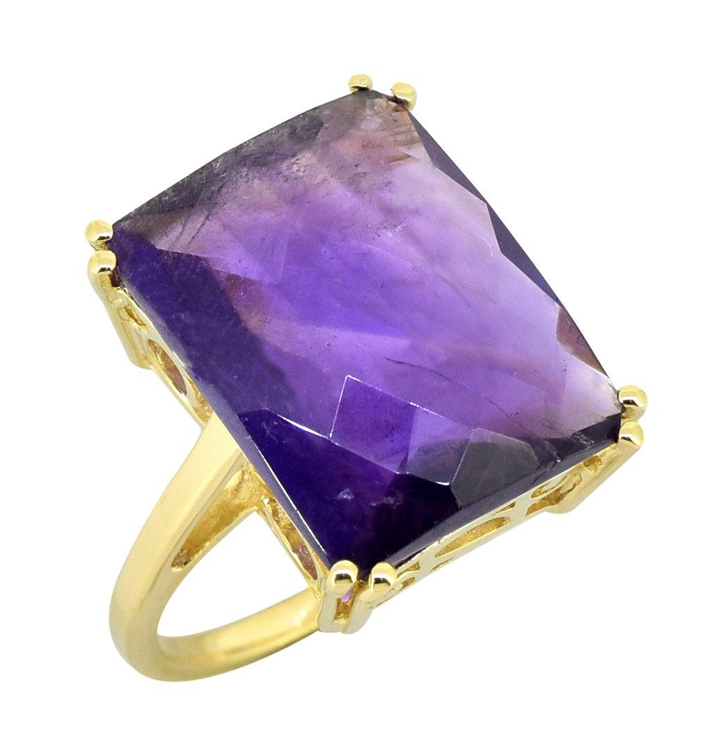 Amethyst Solid 925 Sterling Silver Gold Plated Statement Ring - YoTreasure