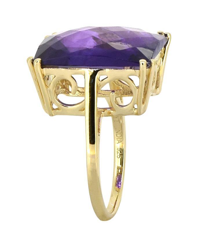 Amethyst Solid 925 Sterling Silver Gold Plated Statement Ring - YoTreasure
