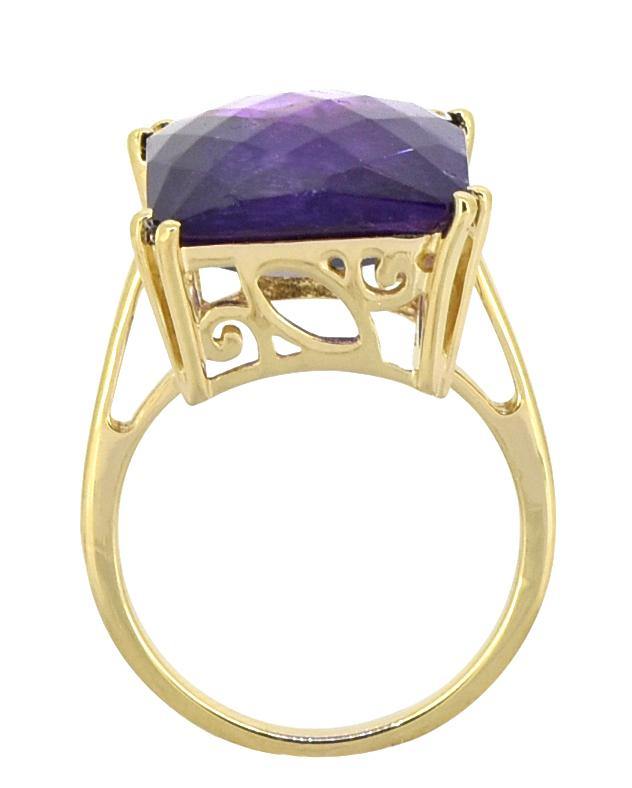 Amethyst Solid 925 Sterling Silver Gold Plated Statement Ring - YoTreasure