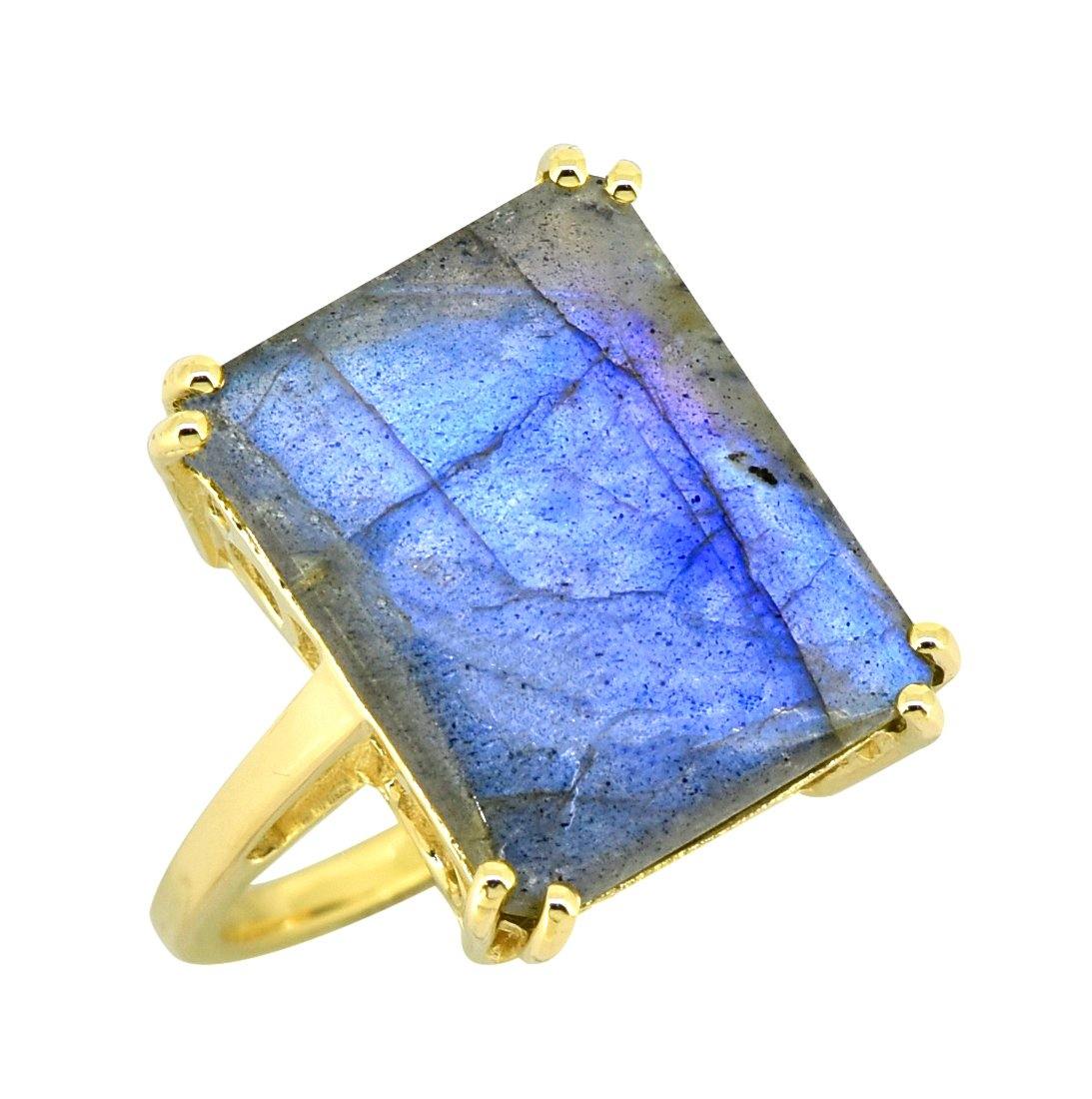 Labradorite Solid 925 Sterling Silver Gold Plated Ring Jewelry - YoTreasure