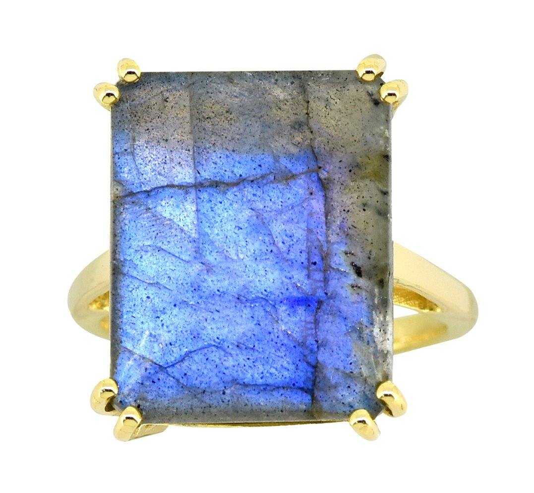 Labradorite Solid 925 Sterling Silver Gold Plated Ring Jewelry - YoTreasure