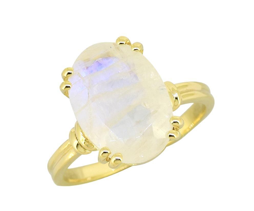 Moonstone Solid 925 Sterling Silver Gold Plated Ring Jewelry - YoTreasure