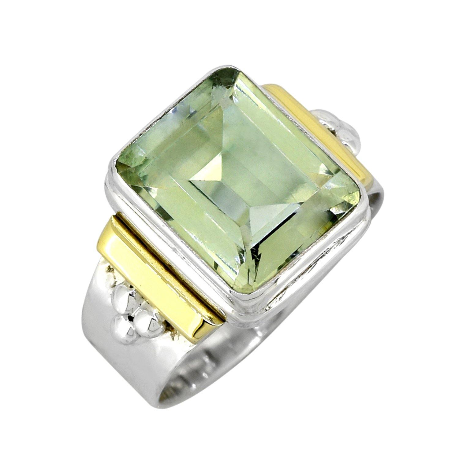 Green Amethyst Solid 925 Sterling Silver Brass Ring Genuine Gemstone Jewelry - YoTreasure