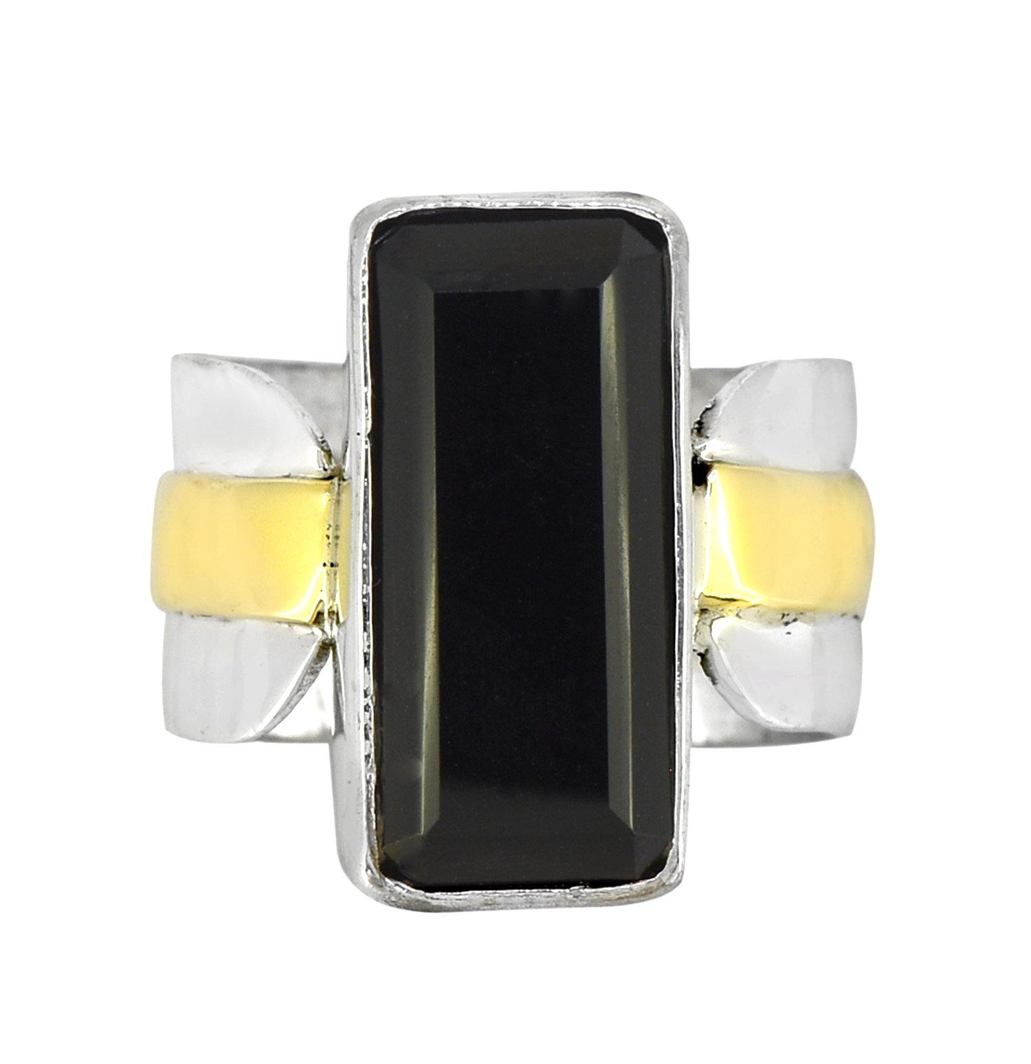 Black Onyx Solid 925 Sterling Silver Brass Statement Ring Genuine Gemstone Jewelry - YoTreasure
