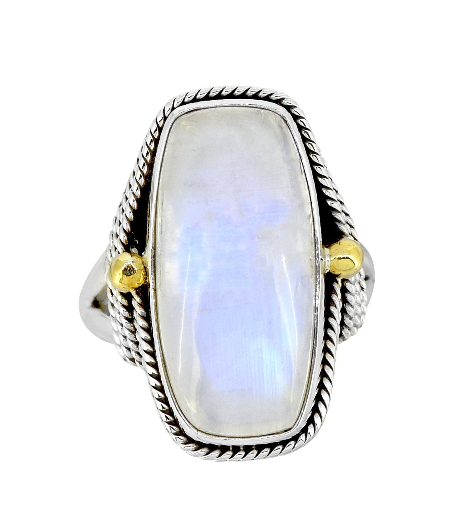 Moonstone Solid 925 Sterling Silver Brass Statement Ring Genuine Gemstone Jewelry - YoTreasure