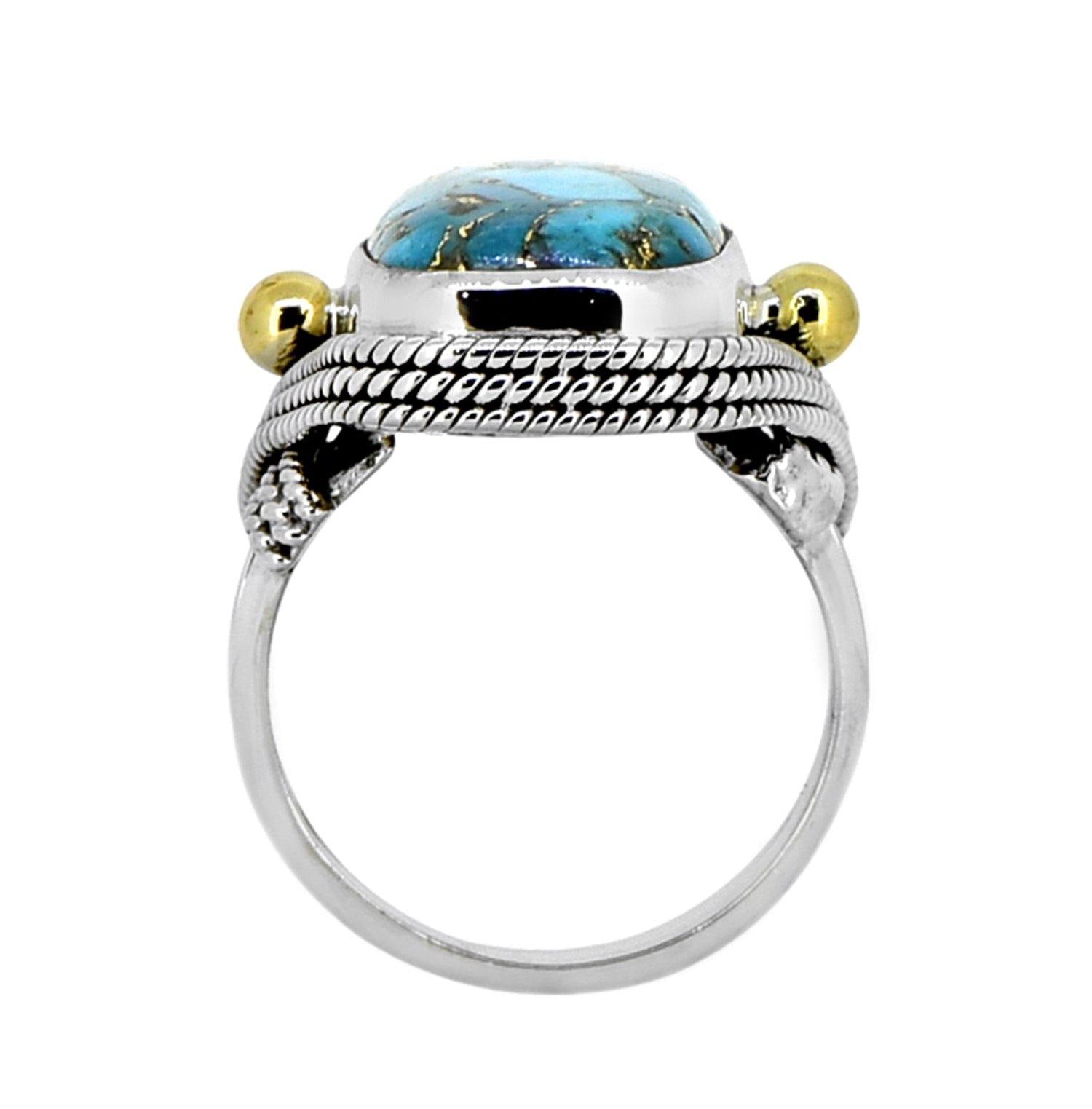 Blue Copper Turquoise Solid 925 Sterling Silver Brass Statement Ring Genuine Gemstone Jewelry - YoTreasure