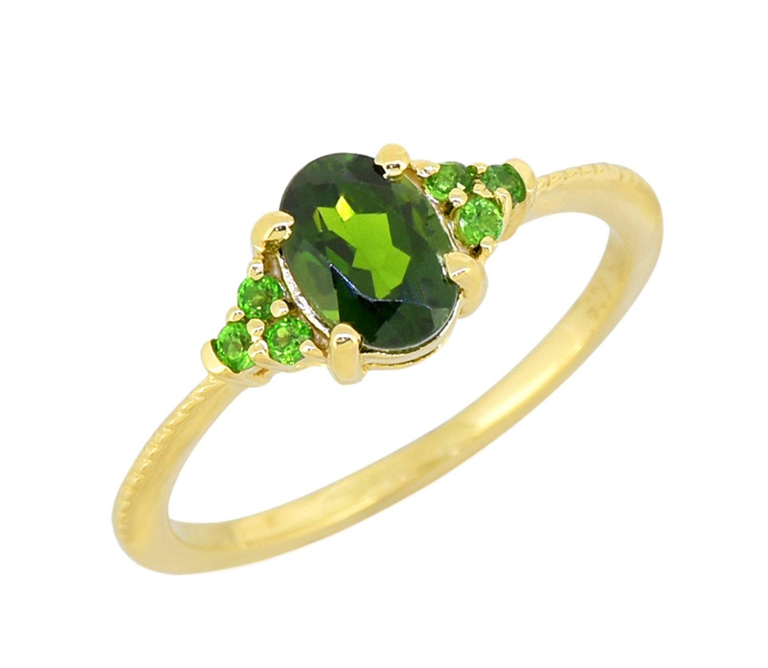 Chrome Diopside Solid 925 Sterling Silver Gold Plated Promise Ring Genuine Gemstone Jewelry - YoTreasure