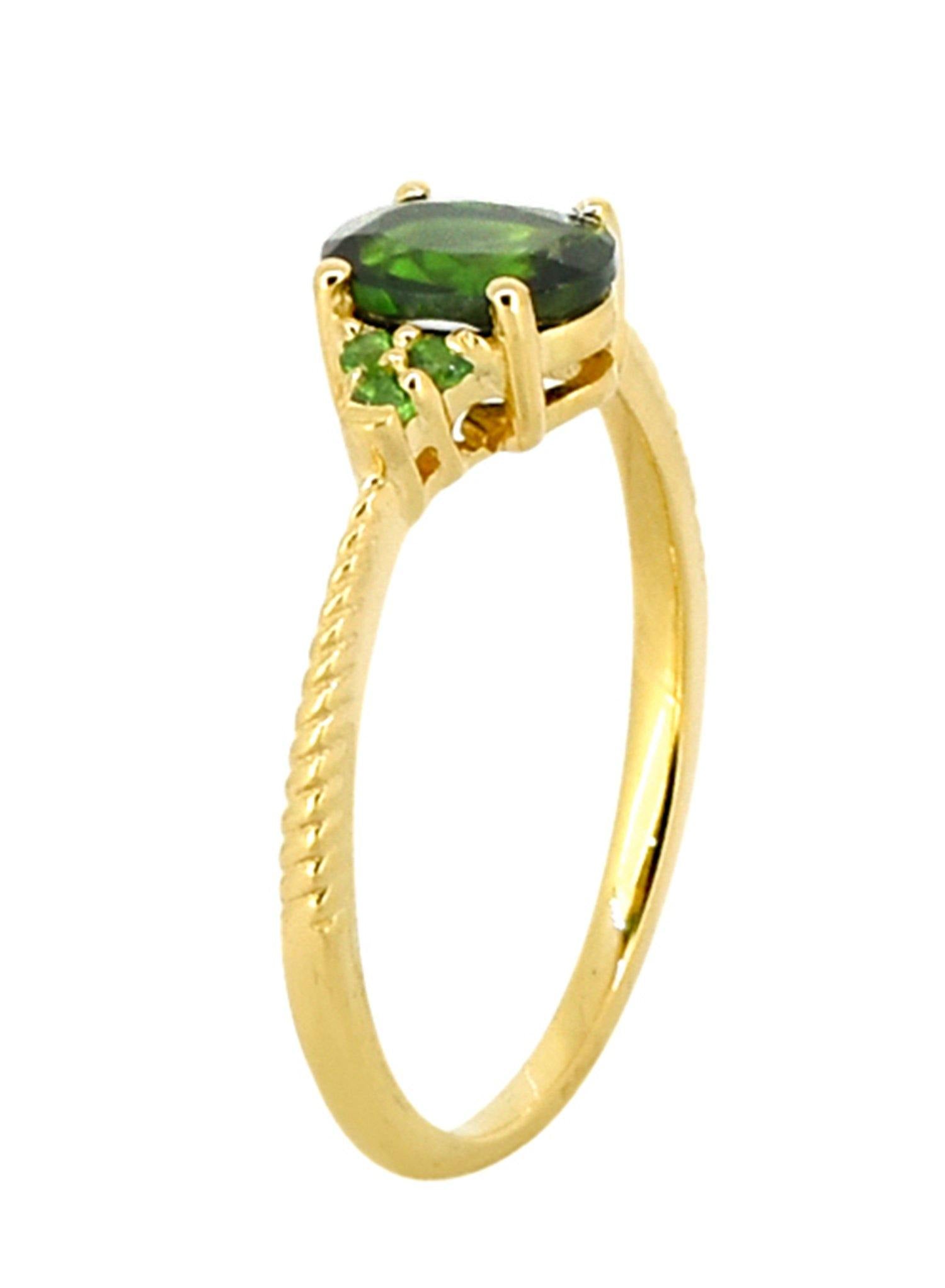 Chrome Diopside Solid 925 Sterling Silver Gold Plated Promise Ring Genuine Gemstone Jewelry - YoTreasure
