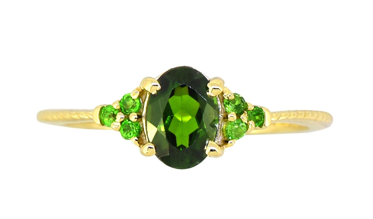 Chrome Diopside Solid 925 Sterling Silver Gold Plated Promise Ring Genuine Gemstone Jewelry - YoTreasure