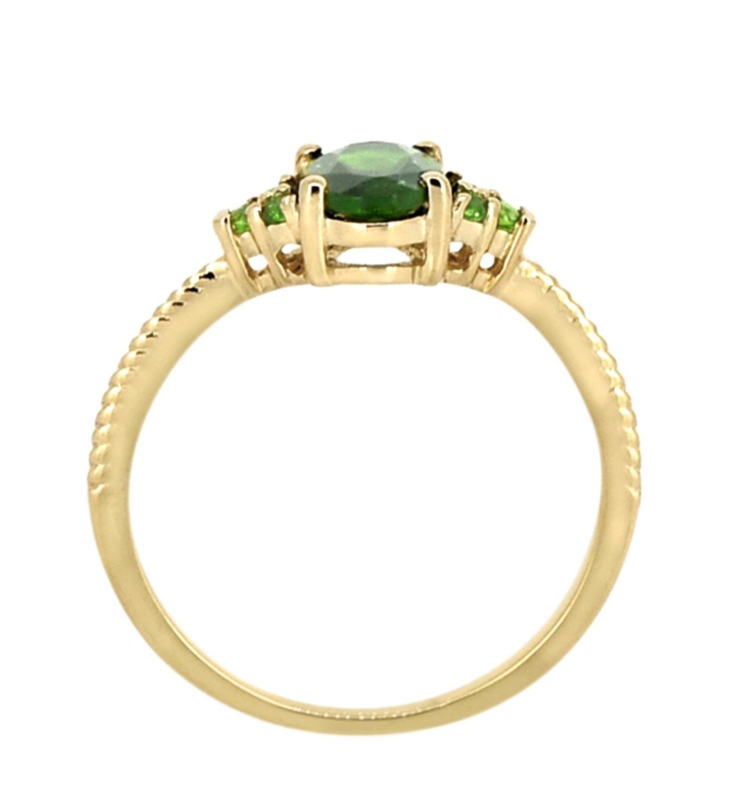 Chrome Diopside Solid 925 Sterling Silver Gold Plated Promise Ring Genuine Gemstone Jewelry - YoTreasure