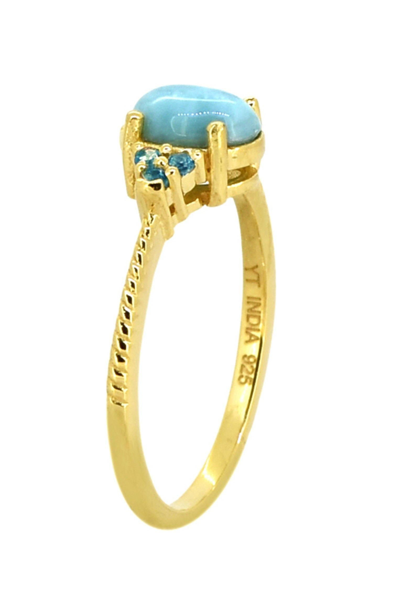 Larimar London Blue Topaz 925 Sterling Silver Gold Plated Ring Genuine Gemstone Jewelry - YoTreasure