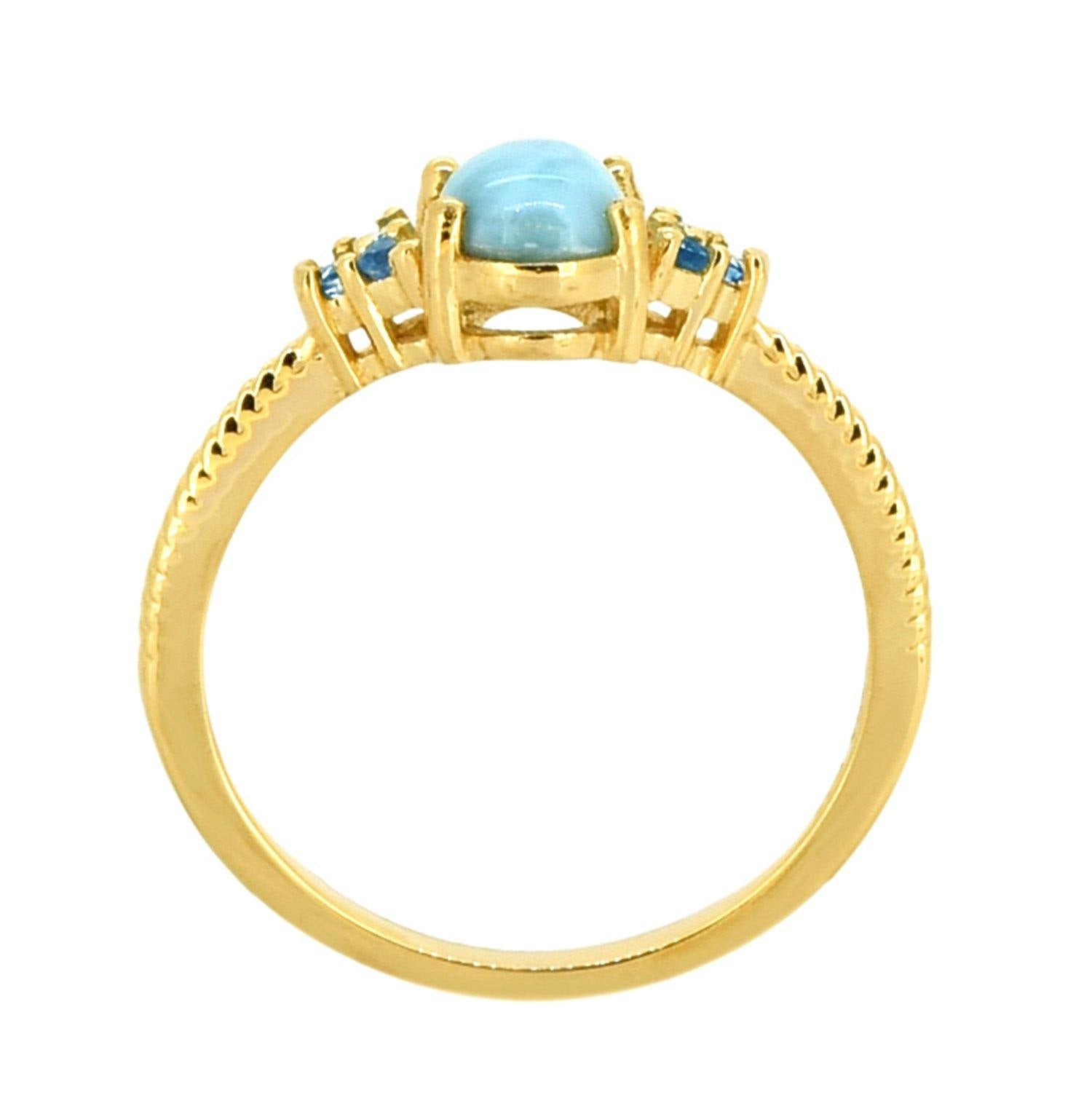 Larimar London Blue Topaz 925 Sterling Silver Gold Plated Ring Genuine Gemstone Jewelry - YoTreasure