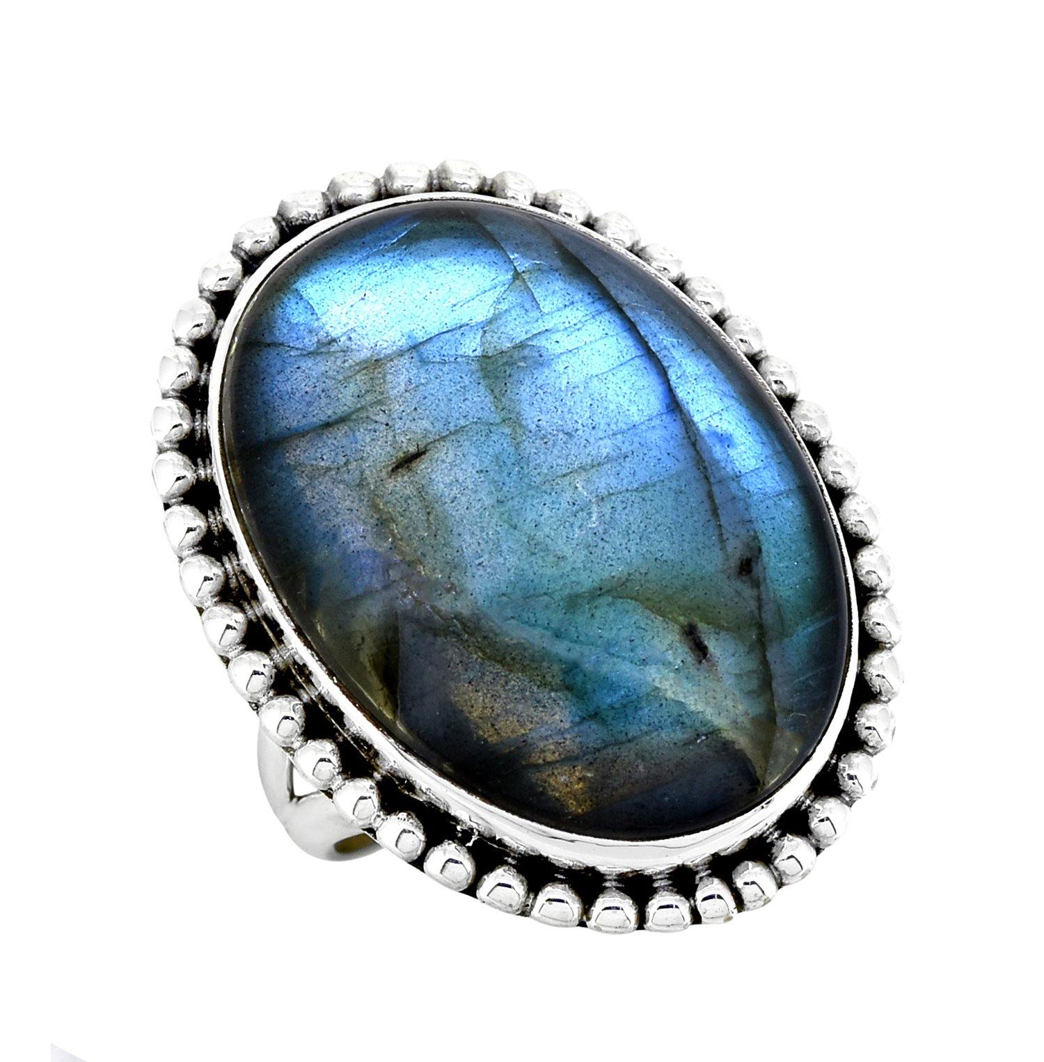 Labradorite Solid 925 Sterling Silver Ring Genuine Gemstone Jewelry - YoTreasure