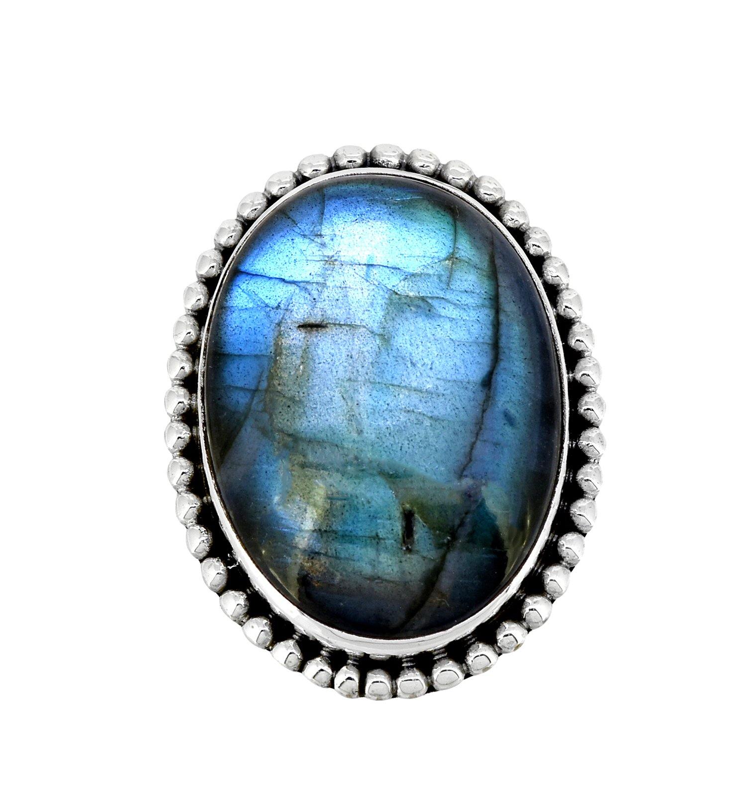 Labradorite Solid 925 Sterling Silver Ring Genuine Gemstone Jewelry - YoTreasure