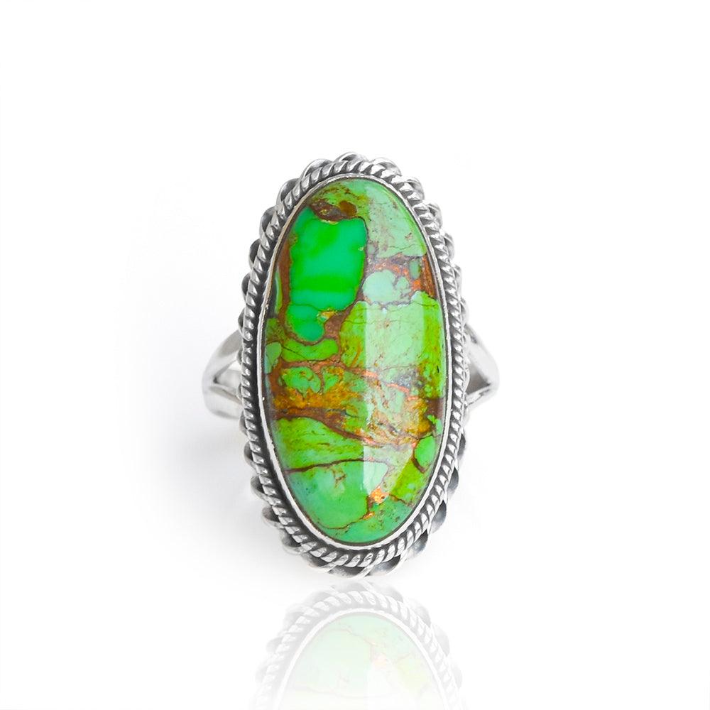 Green Copper Turquoise Solid 925 Sterling Silver Ring Genuine Gemstone Jewelry - YoTreasure