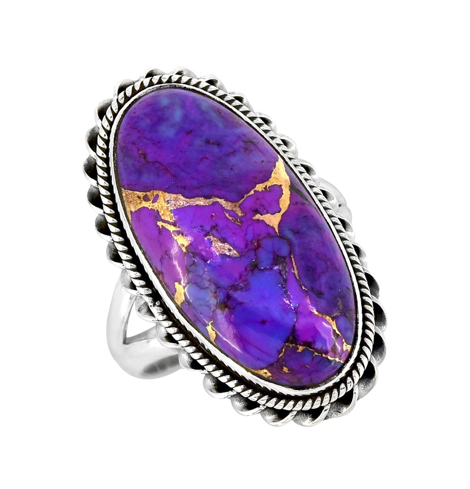 Purple Copper Turquoise 925 Sterling Silver Ring Genuine Gemstone Jewelry - YoTreasure