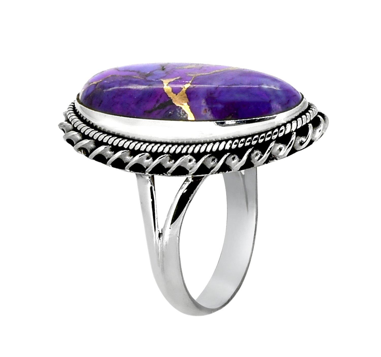 Purple Copper Turquoise 925 Sterling Silver Ring Genuine Gemstone Jewelry - YoTreasure