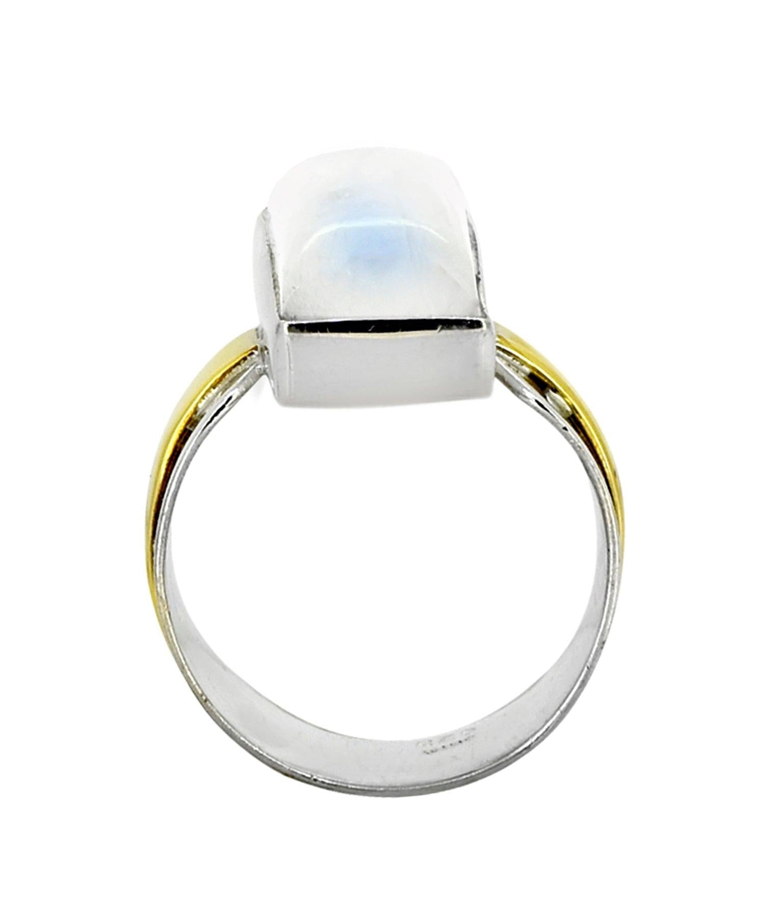 Rainbow Moonstone Solid 925 Sterling Silver Brass Statement Ring Genuine Gemstone Jewelry - YoTreasure