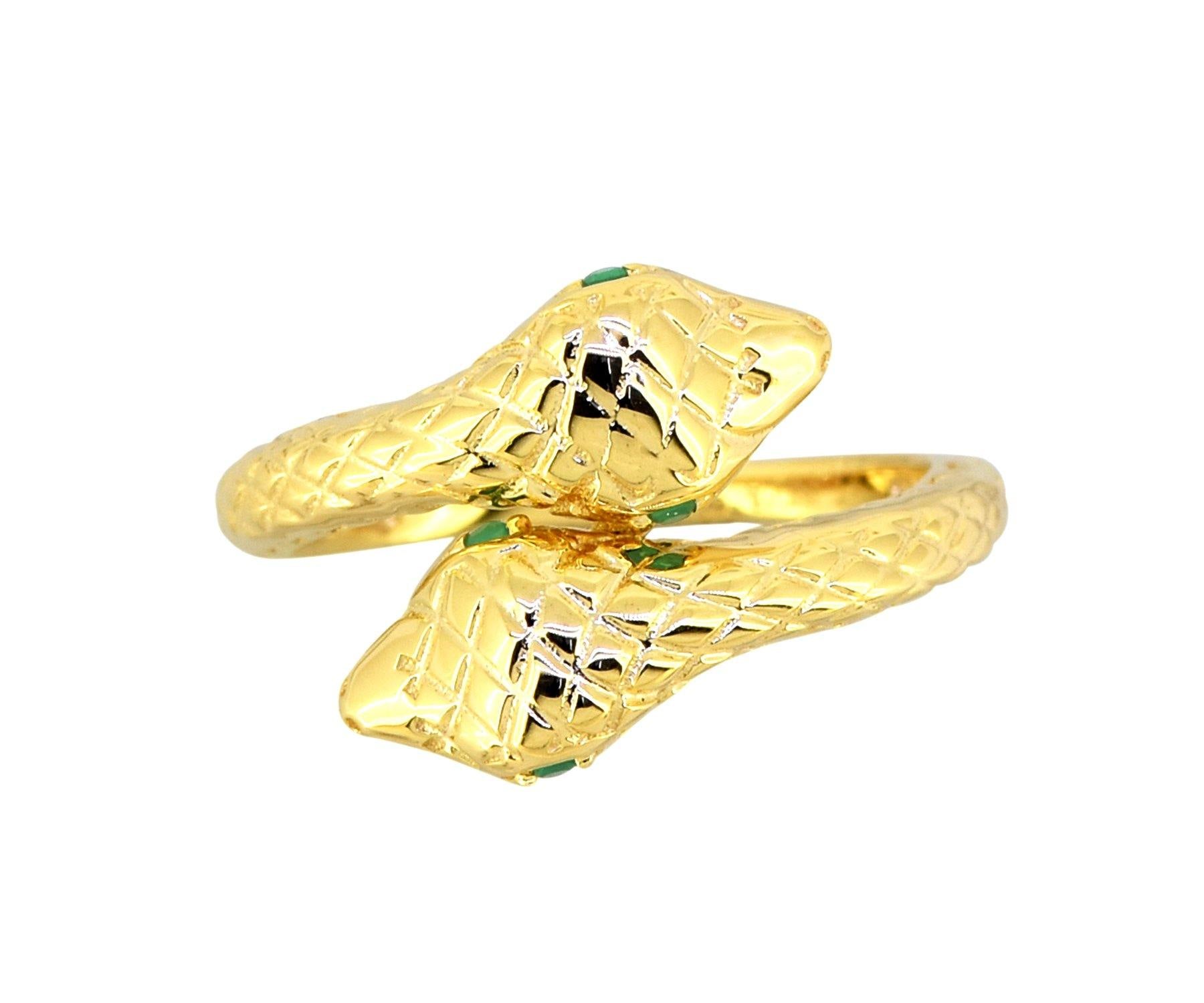 Green Onyx Solid 925 Sterling Silver Gold Plated Snake Stackable Rings Vintage Retro Jewelry - YoTreasure