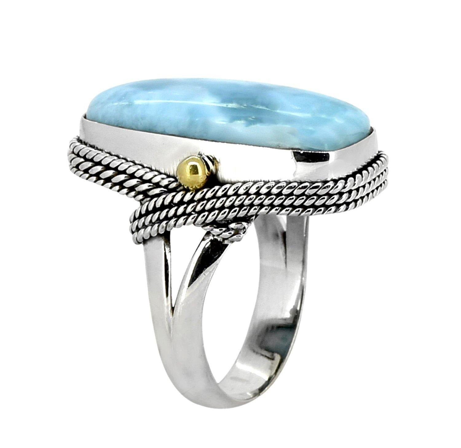 Natural Larimar Solid 925 Sterling Silver Brass Statement Ring Genuine Gemstone Jewelry - YoTreasure