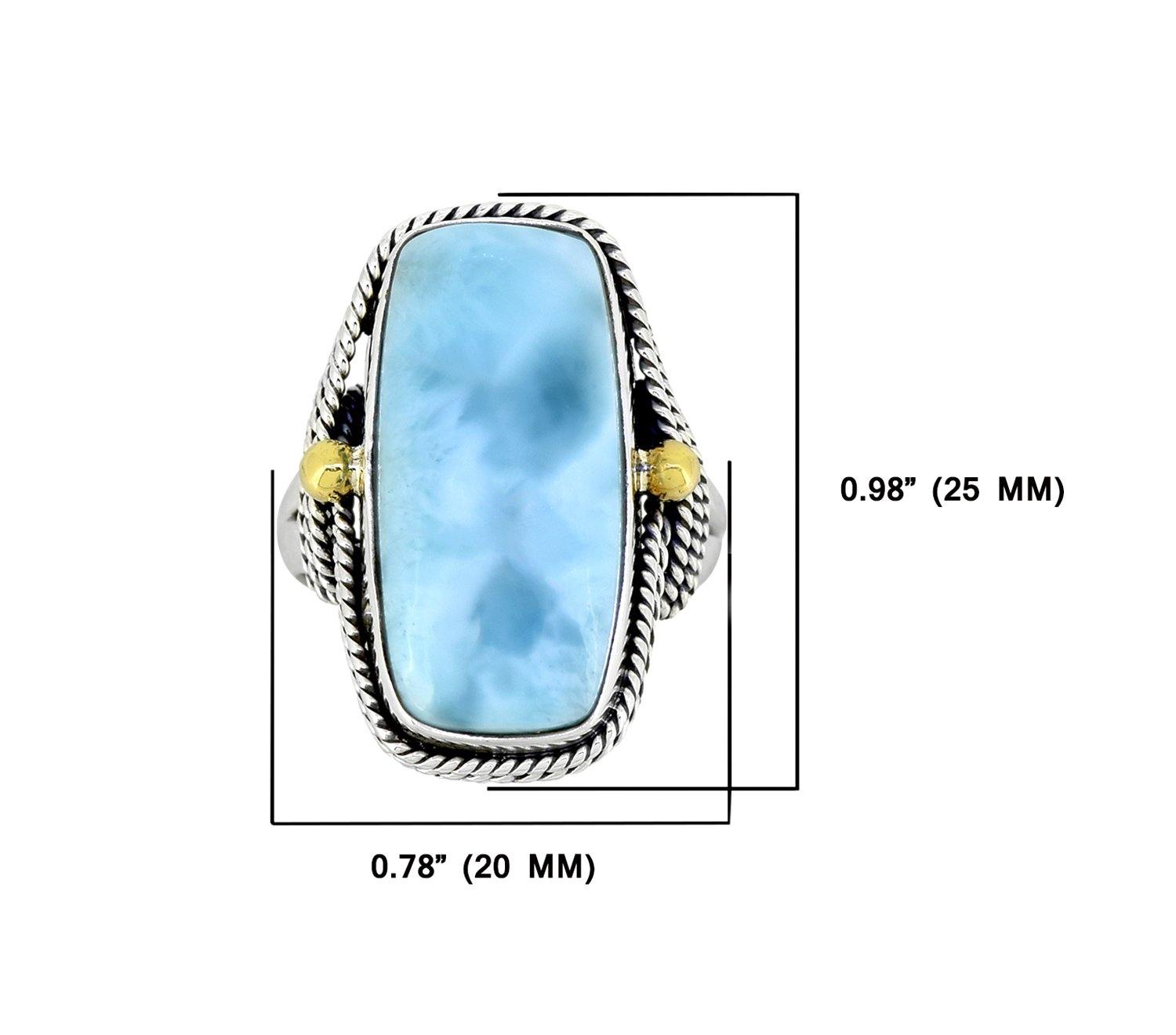 Natural Larimar Solid 925 Sterling Silver Brass Statement Ring Genuine Gemstone Jewelry - YoTreasure