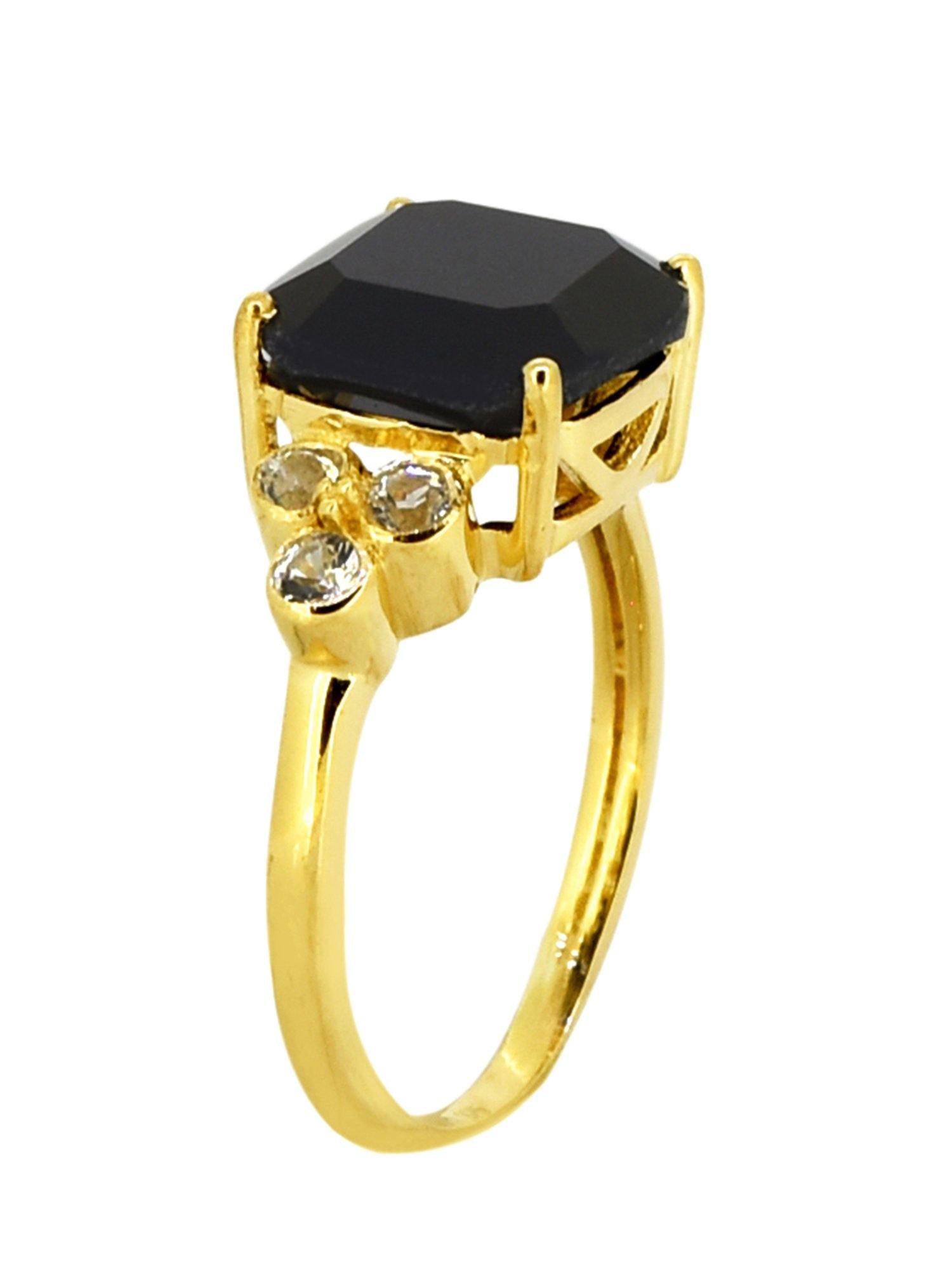 Black Onyx Solid 925 Sterling Silver Gold Plated Ring Genuine Gemstone Jewelry - YoTreasure