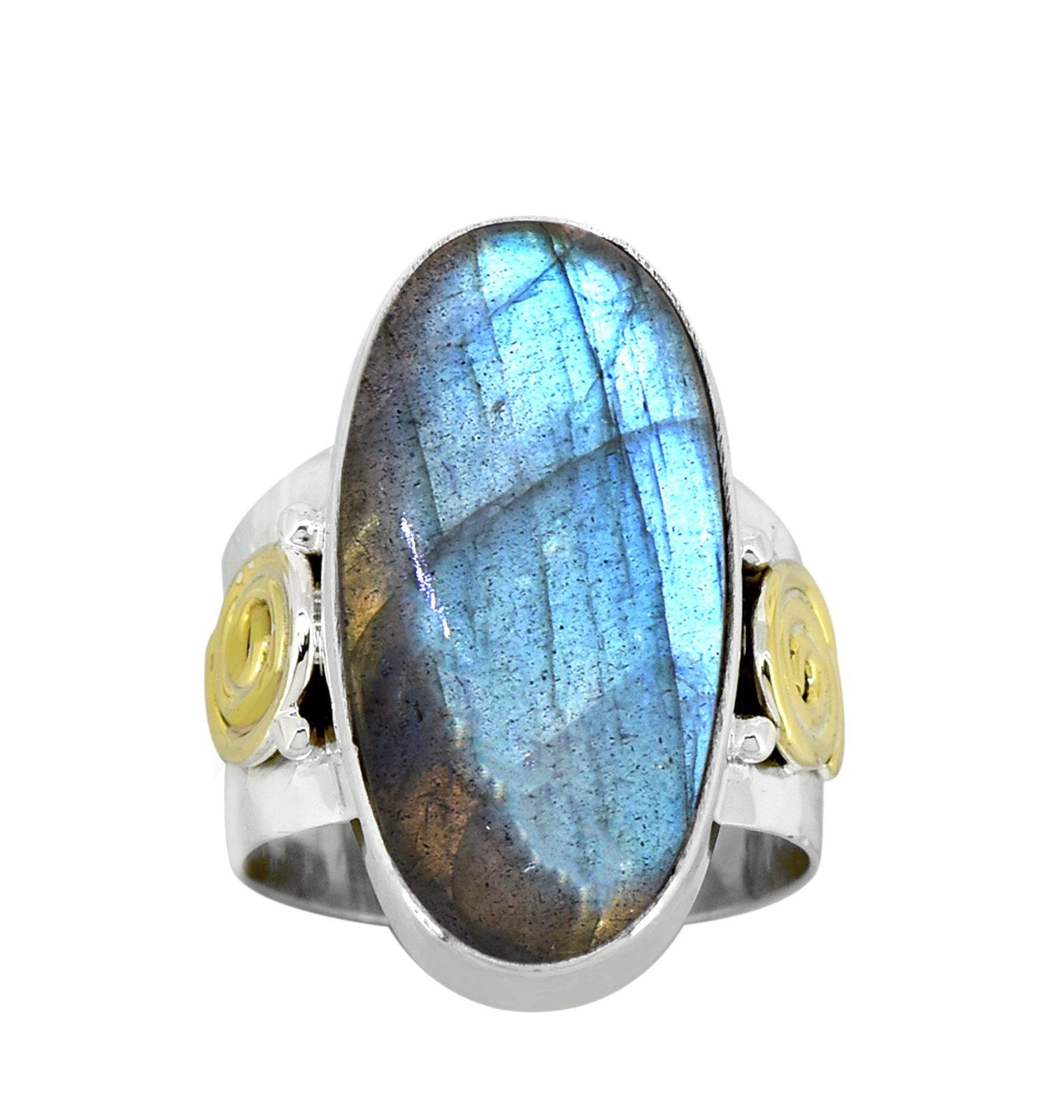 Labradorite 925 Sterling Silver Brass Ring Genuine Gemstone Jewelry - YoTreasure