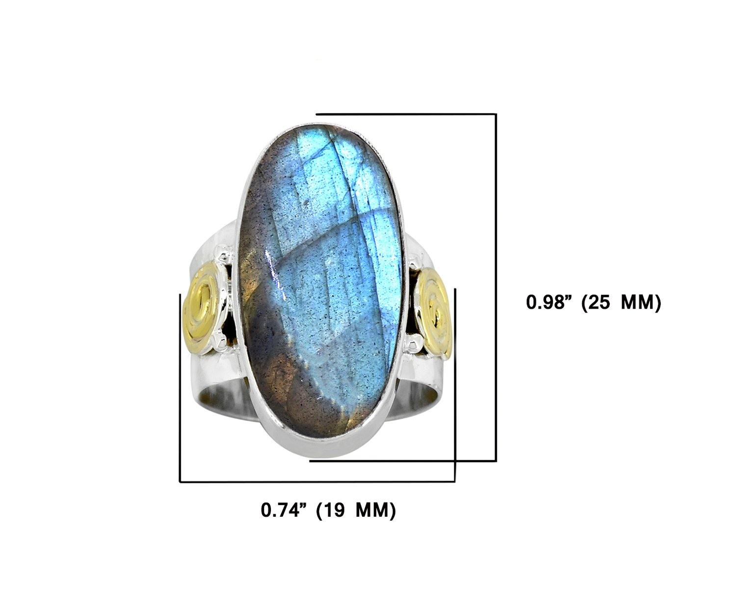 Labradorite 925 Sterling Silver Brass Ring Genuine Gemstone Jewelry - YoTreasure