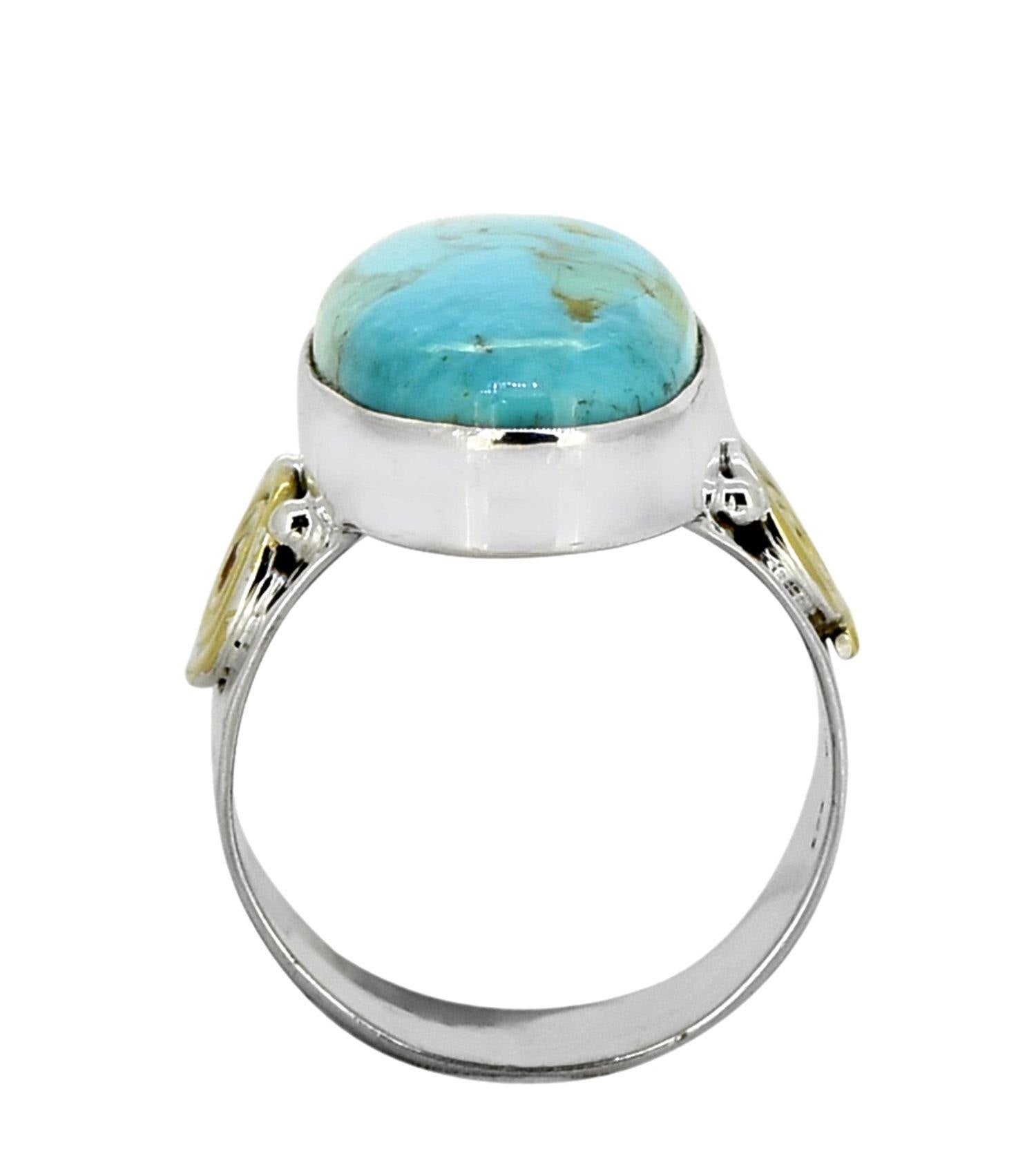 Blue Mohave Turquoise Solid 925 Sterling Silver Brass Ring Genuine Gemstone Jewelry - YoTreasure
