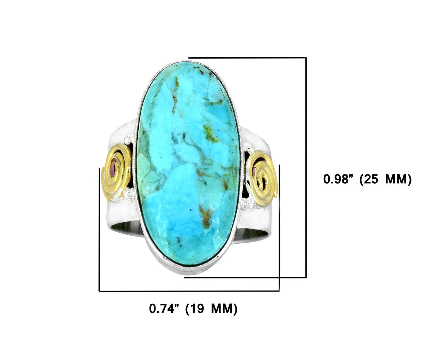 Blue Mohave Turquoise Solid 925 Sterling Silver Brass Ring Genuine Gemstone Jewelry - YoTreasure