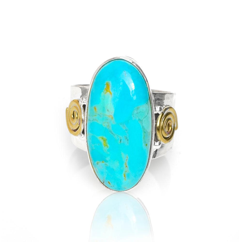 Blue Mohave Turquoise Solid 925 Sterling Silver Brass Ring Genuine Gemstone Jewelry - YoTreasure