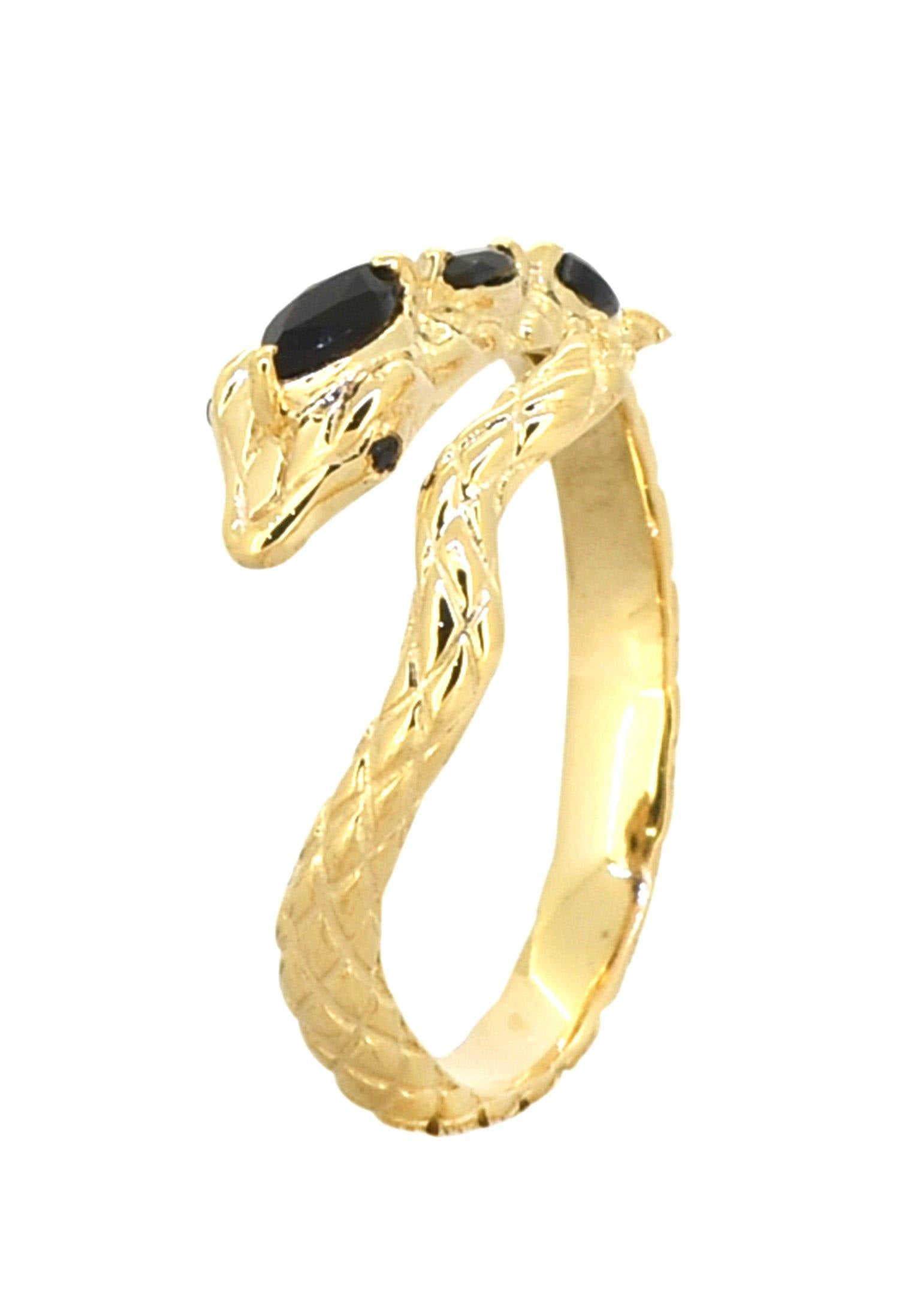 Black Onyx Solid 925 Sterling Silver Gold Plated Snake Ring Genuine Gemstone Jewelry - YoTreasure
