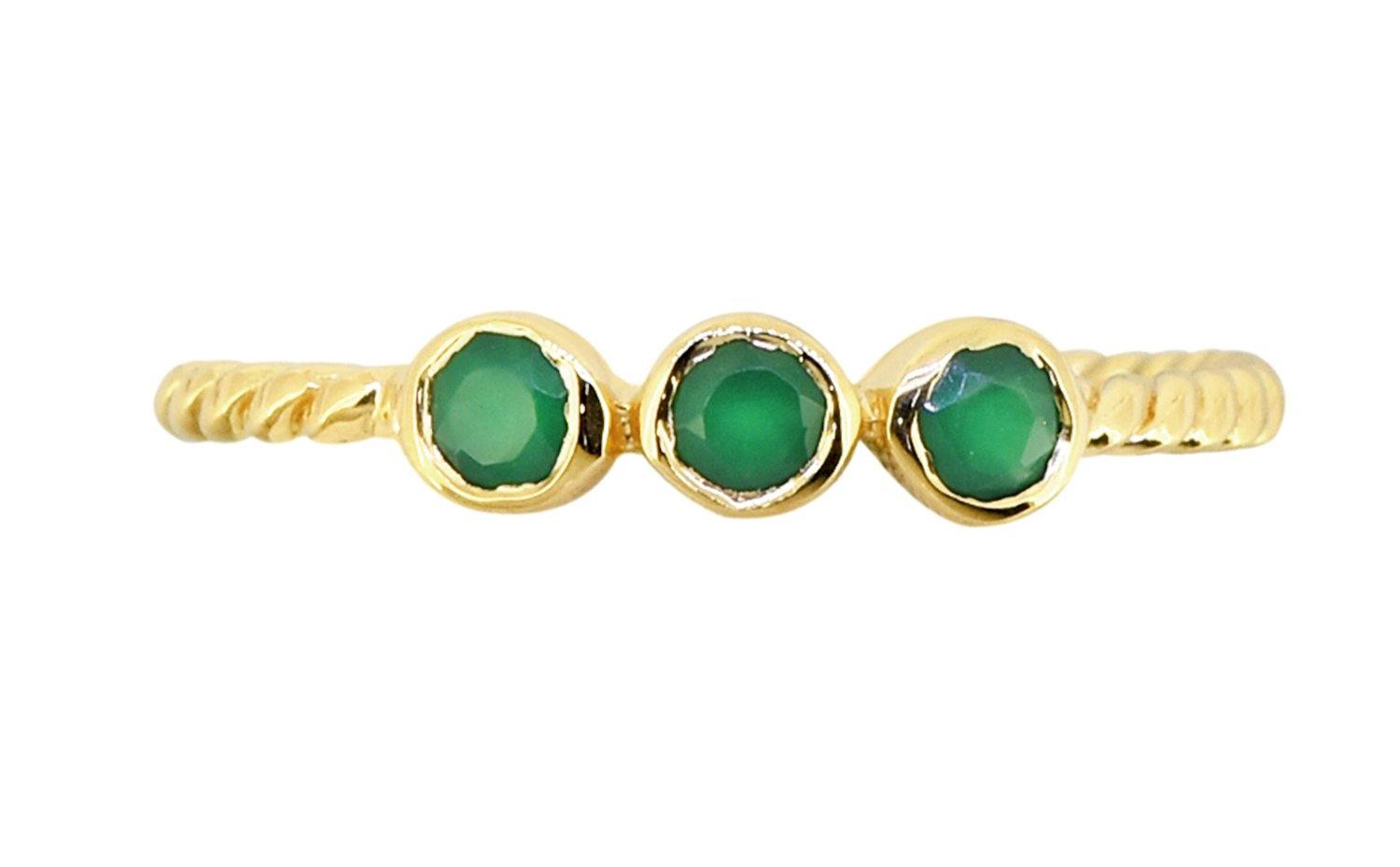 Green Onyx Solid 925 Sterling Silver Gold Plated Ring Genuine Gemstone Jewelry - YoTreasure