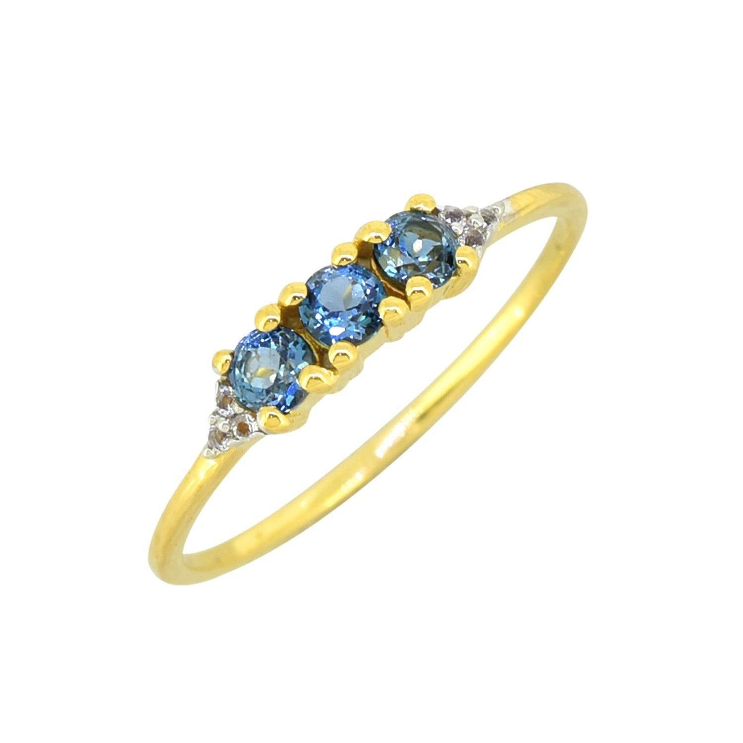 London Blue Topaz Solid 925 Sterling Silver Gold Plated Band Ring - YoTreasure